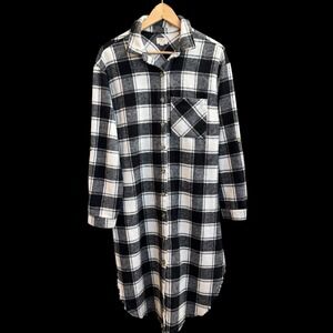 Dizzy Lizzy Plaid Raw Hem Long Button Down Flannel Cardigan Jacket Sz M #68